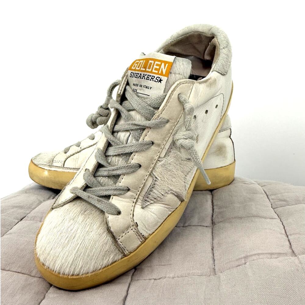 Golden Goose GGDB Superstar Low Top Sneakers Pony Hair White Gray Sz 36 6